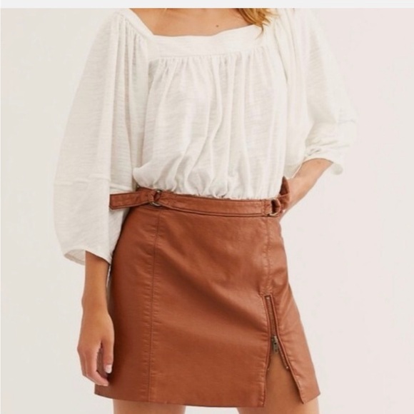 Free People Faux Leather Camel Tan Mini Skirt - Picture 1 of 11